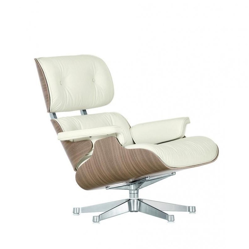 Vitra - Eames Lounge Chair Drehsessel Leder - snow/Leder Premium F 72 (nachhaltig)/Schale Nussbaum weiß pigmentiert/84x92x89cm/Gestell Aluminium polie von Vitra