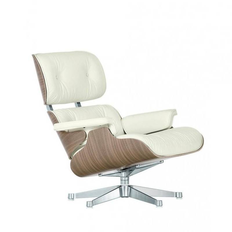 Vitra - Eames Lounge Chair Drehsessel Leder - snow/Leder Premium F 72 (nachhaltig)/Schale Nussbaum weiß pigmentiert/84x92x89cm/Gestell Aluminium polie von Vitra