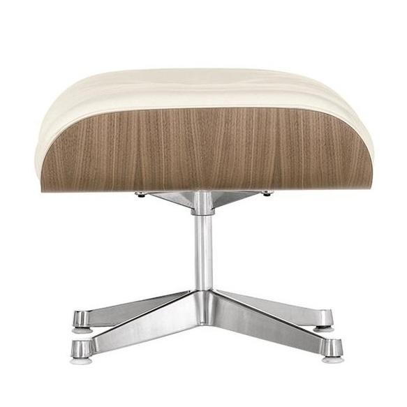 Vitra - Eames Lounge Chair Ottoman - snow/Leder Premium F 72 (nachhaltig)/Schale Nussbaum weiß pigmentiert/Gestell Aluminium poliert von Vitra