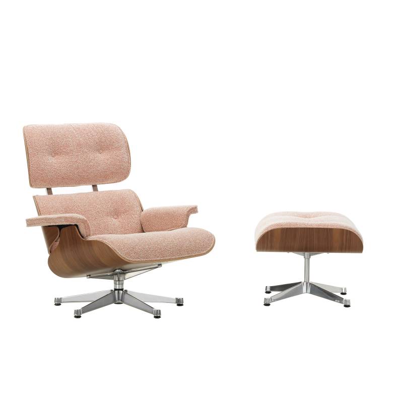 Vitra - Eames Lounge Chair Sessel & Ottoman Stoff - elfenbein/ pfirsich/Nubia (43% Polyester, 30% Schurwolle, 25% Polyacryl, 2% Polyamid)/Schale Nussb von Vitra