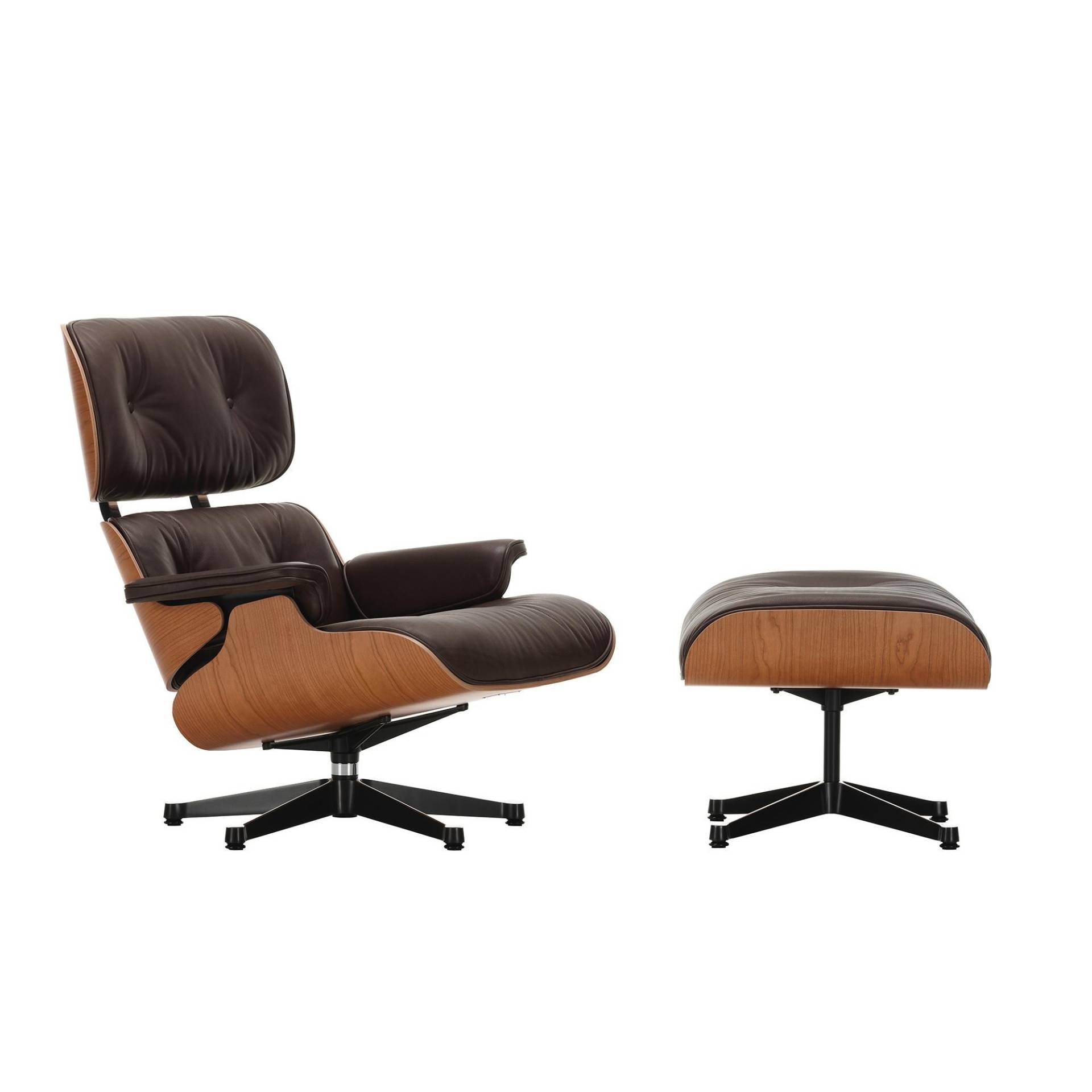 Vitra - Eames Lounge Chair Sessel & Ottoman - chocolate/Sitzfläche Leder Natural 68/Schale amerikanischer Kirschbaum/Gestell poliert schwarz von Vitra