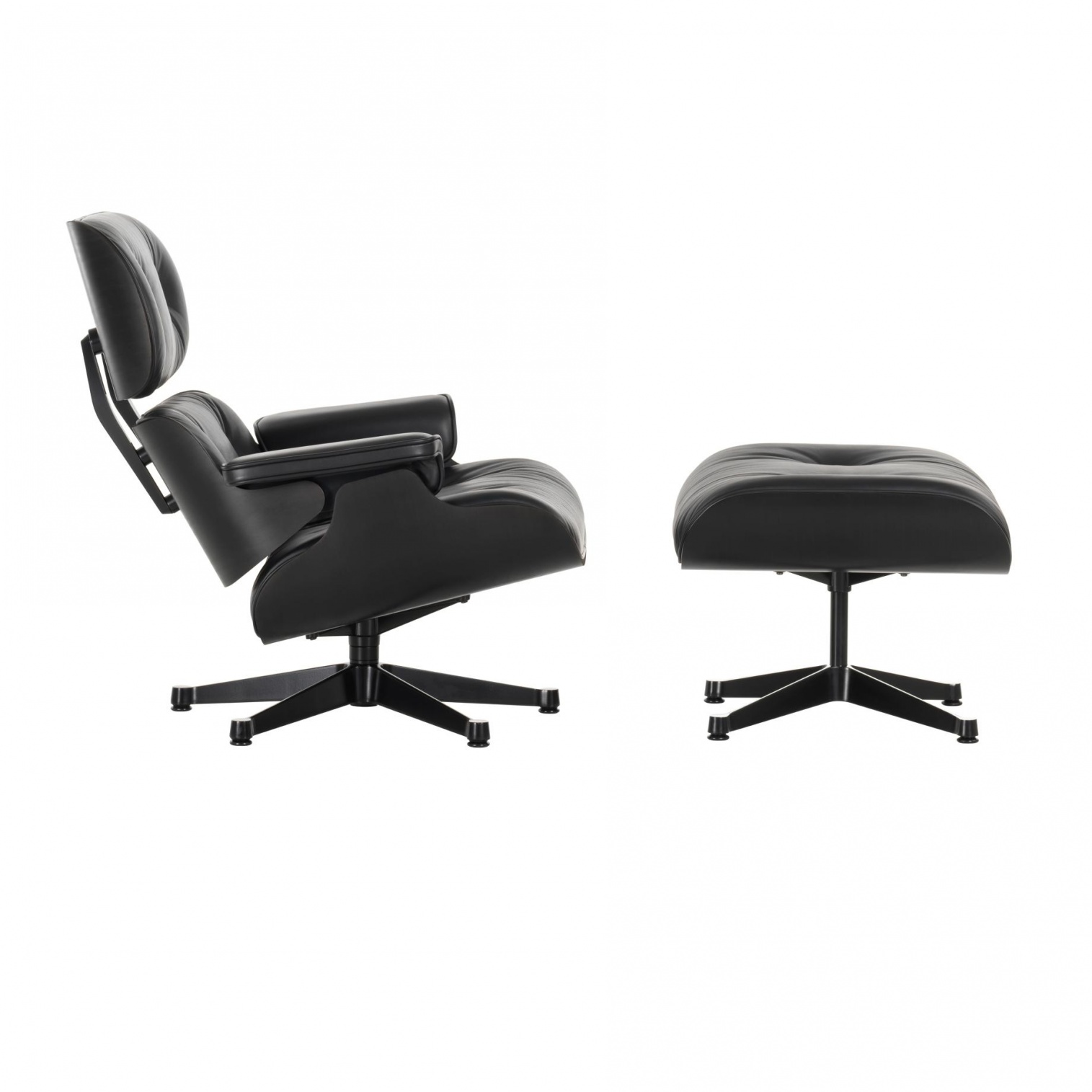 Vitra - Eames Lounge Chair Sessel & Ottoman - schwarz nero/Leder Premium F 66 (nachhaltig)/Schale Esche schwarz lackiert/Gestell Aluminium schwarz lac von Vitra