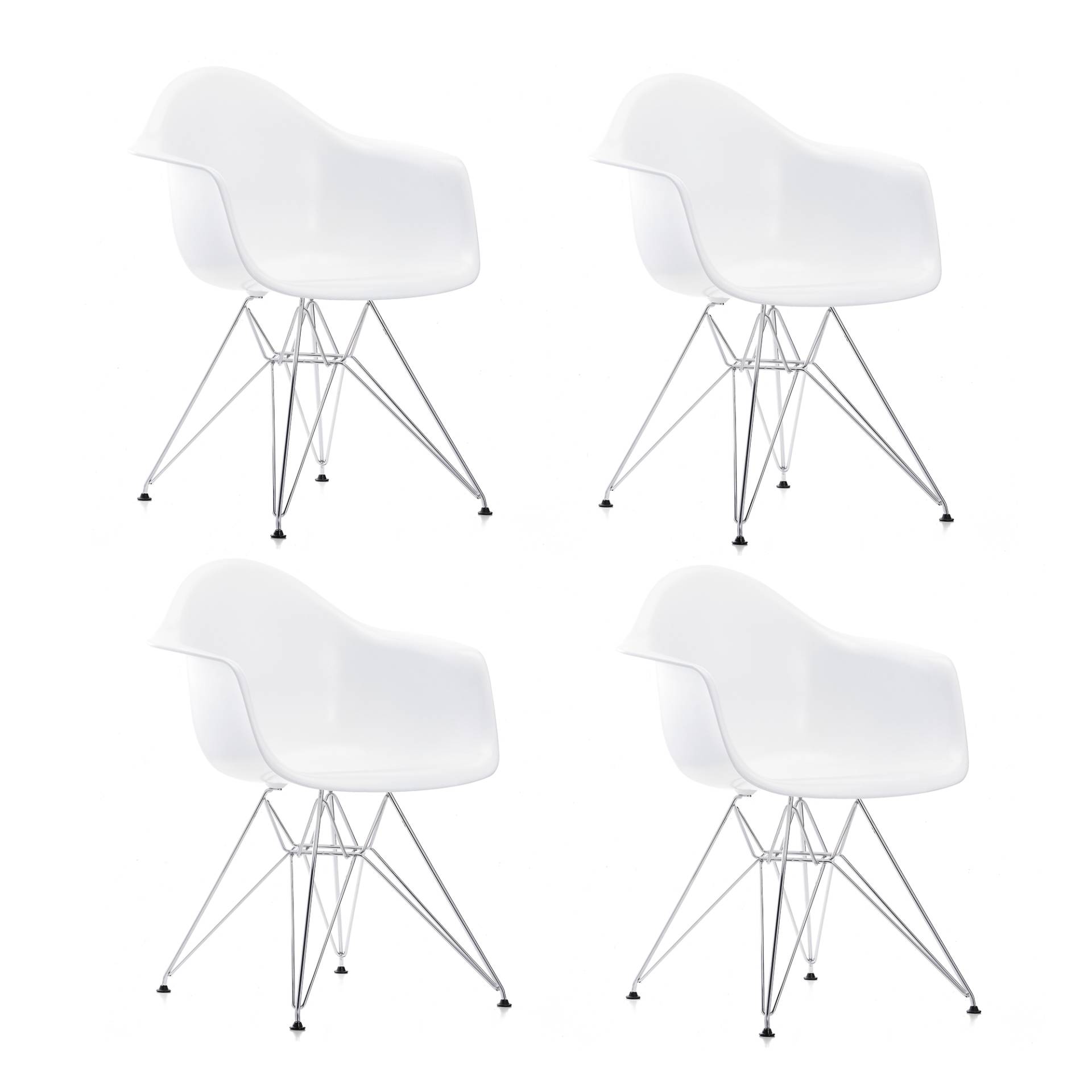 Vitra - Eames Plastic Armchair DAR 4er  Set Gestell verchromt - weiß/Sitzfläche Polypropylen/Gestell verchromt/BxHxT 62,5x83x60cm von Vitra
