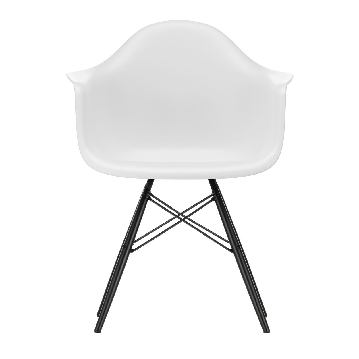 Vitra - Eames Plastic Armchair DAW RE Gestell Ahorn schwarz - baumwollweiß/Sitzschale recycelter Post Consumer Kunststoff/Gestell Ahorn schwarz/ Stahl von Vitra