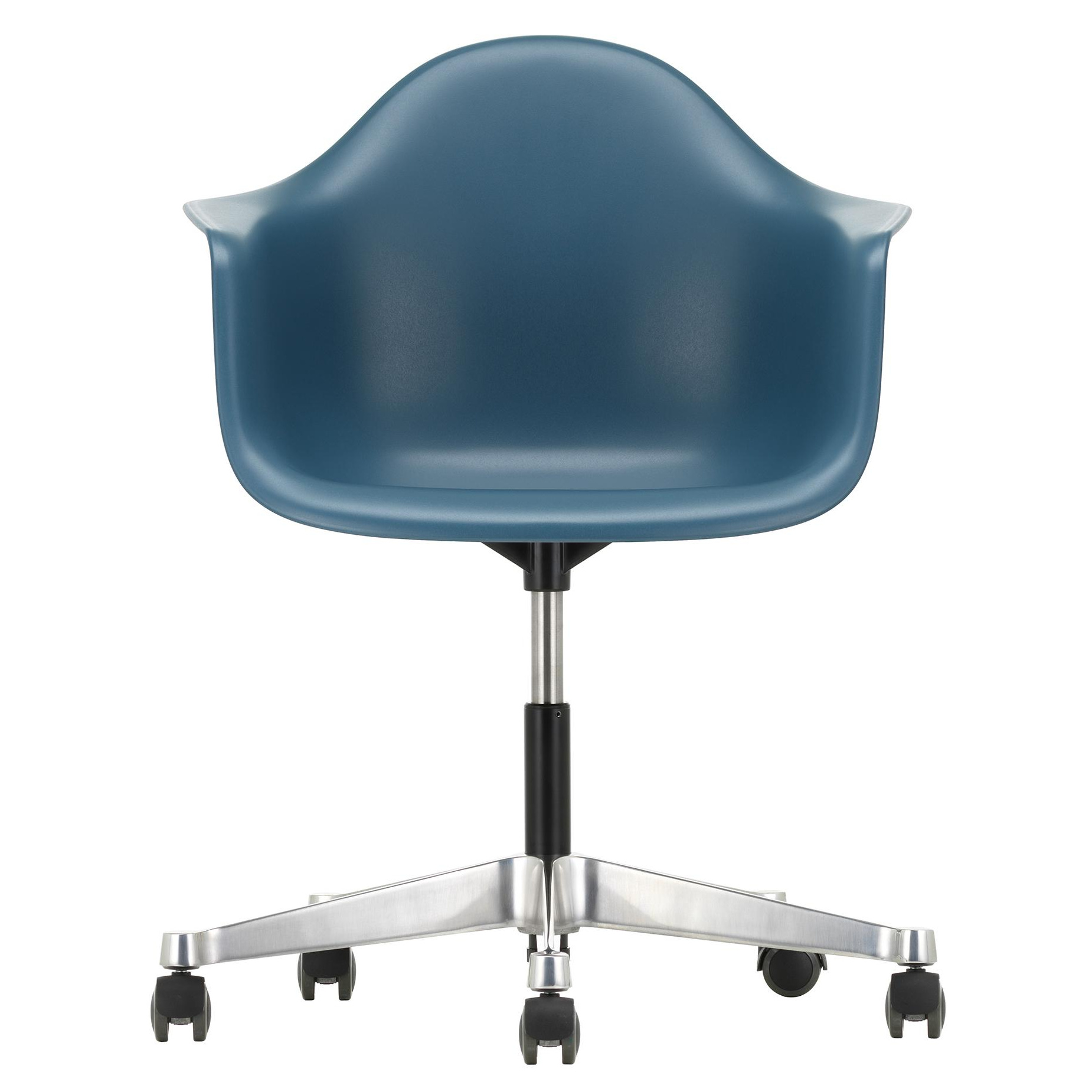 Vitra - Eames Plastic Armchair PACC RE Bürostuhl - meerblau/Sitzschale recycelter Post Consumer Kunststoff/Gestell Aluminium-Druckguss poliert/mit wei von Vitra