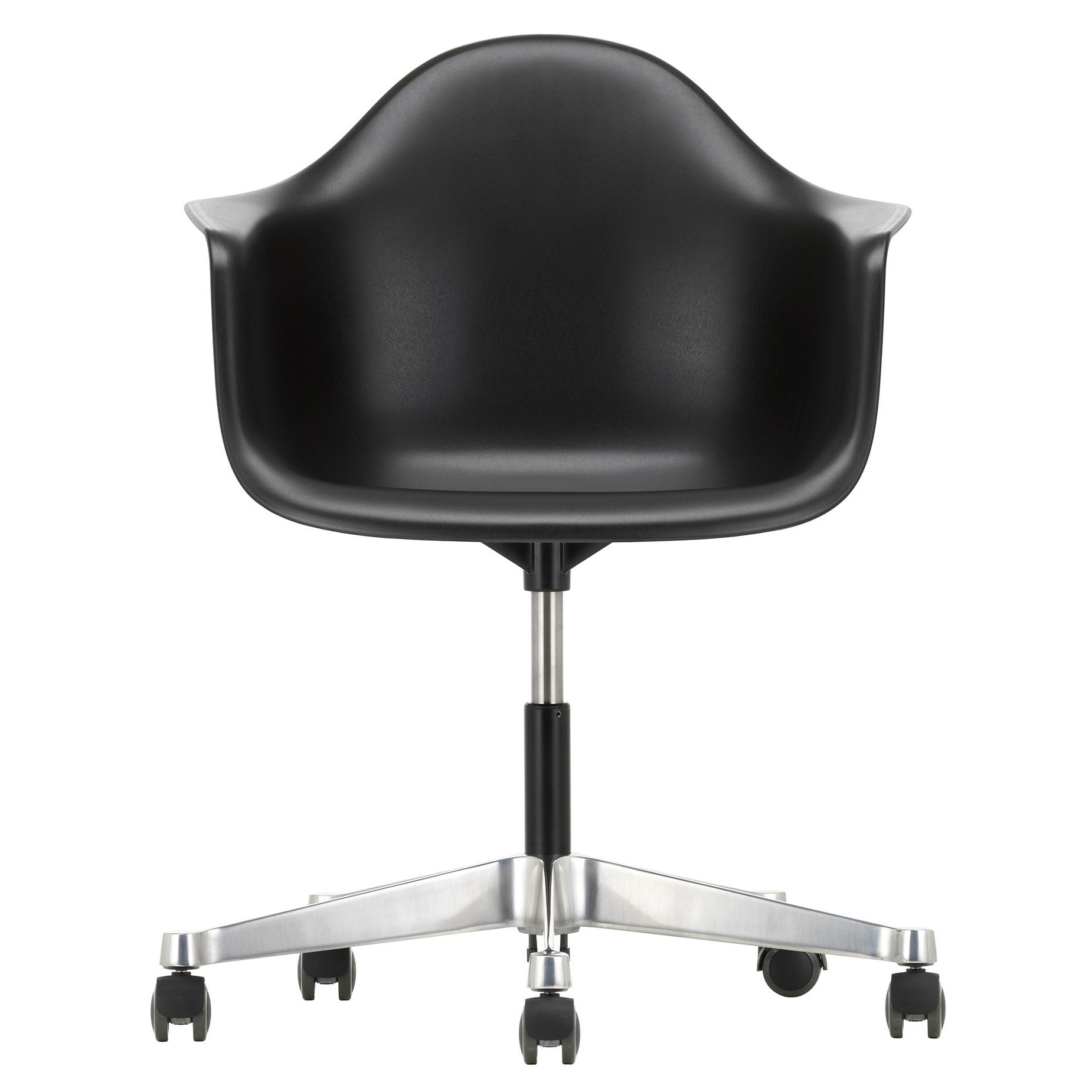 Vitra - Eames Plastic Armchair PACC RE Bürostuhl - tiefschwarz/Sitzschale recycelter Post Consumer Kunststoff/Gestell Aluminium-Druckguss poliert/mit von Vitra