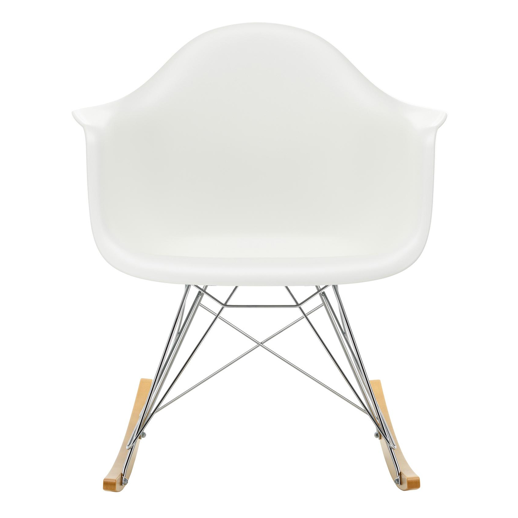 Vitra - Eames Plastic Armchair RAR Schaukelstuhl verchromt - weiß/Sitzschale Polypropylen/Gestell verchromt/ Ahorn gelblich/BxHxT 63x76x81cm von Vitra