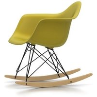 Vitra - Eames Plastic Armchair RAR mit Vollpolster - Gestell basic dark - Sitzschale senf - Bezug Hopsak dunkelblau/elfenbein - Kufen Ahorn gelblich von Vitra