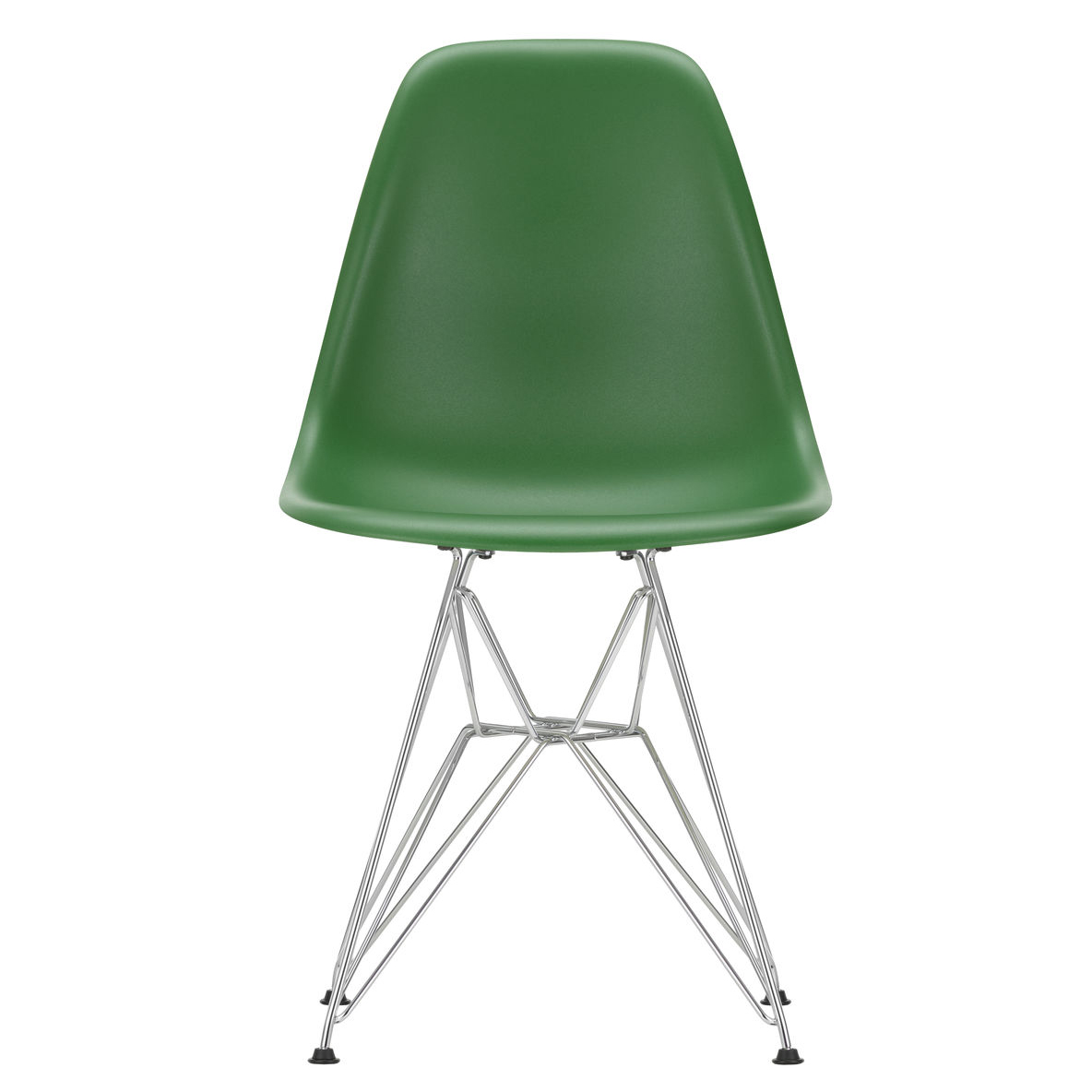 Vitra - Eames Plastic Side Chair DSR RE Gestell verchromt - smaragd/Sitzschale recycelter Post Consumer Kunststoff/Eiffelturmgestell verchromt/ Filzgl von Vitra