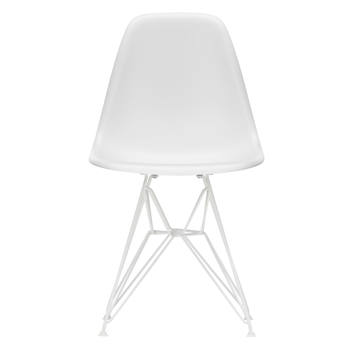 Vitra - Eames Plastic Side Chair DSR RE Gestell weiß - baumwollweiß/Sitzschale recycelter Post Consumer Kunststoff/Eiffelturmgestell pulverbeschichtet von Vitra