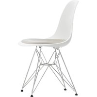 Vitra - Eames Plastic Side Chair DSR mit Sitzpolster, verchromt / weiß (Filzgleiter basic dark) von Vitra