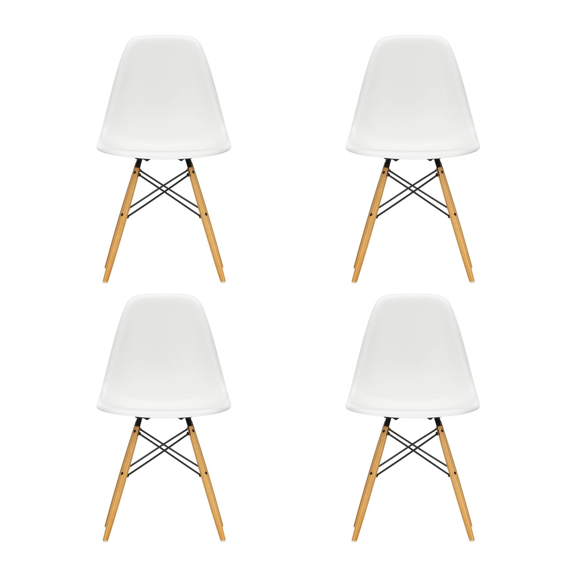 Vitra - Eames Plastic Side Chair DSW Ahorn gelblich 4er Set - weiß/Sitzschale Polypropylen/Gestell Ahorn gelblich/Stahl schwarz/Filzgleiter weiß/BxHxT von Vitra