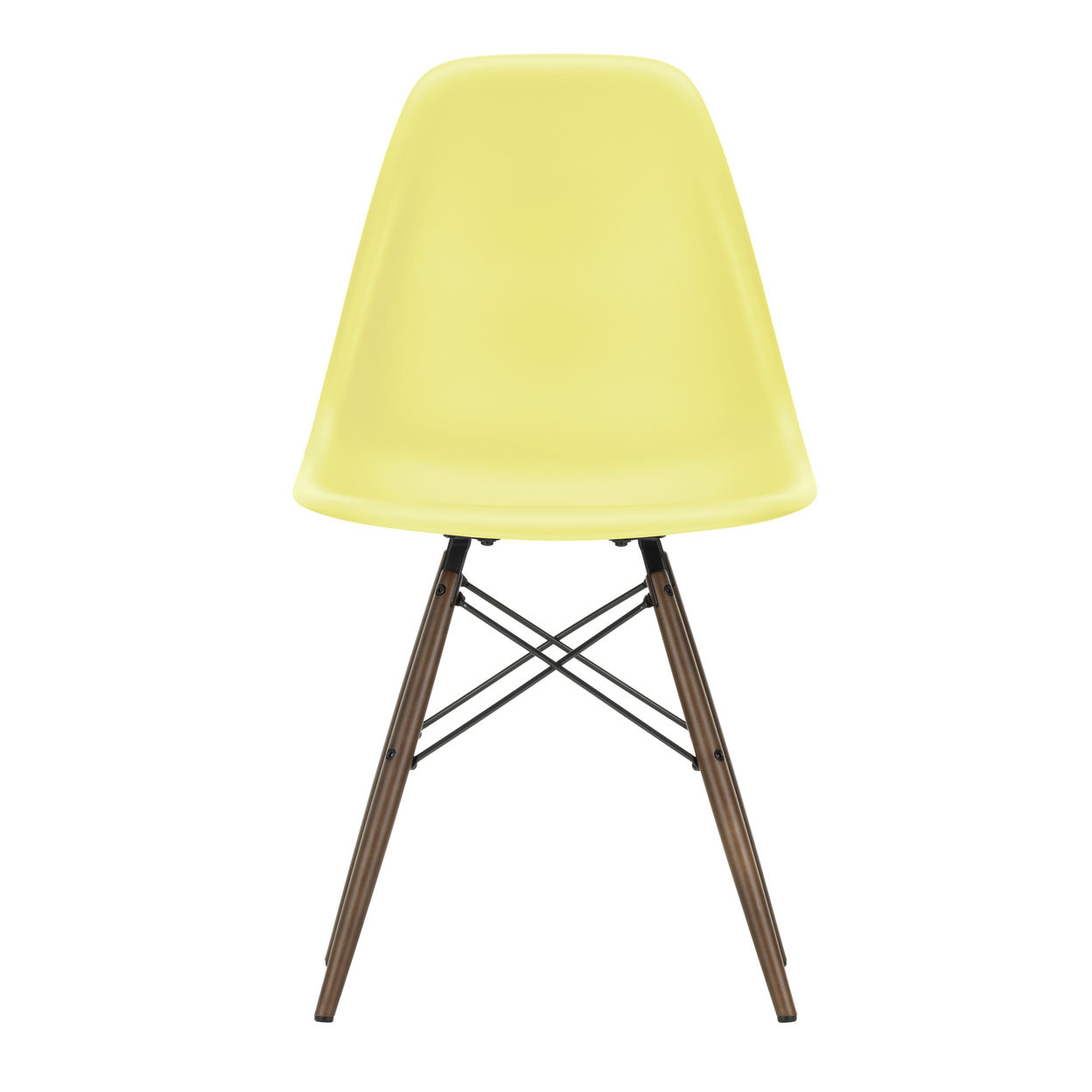 Vitra - Eames Plastic Side Chair DSW RE Gestell Ahorn dunkel - zitrone/Sitzschale recycelter Post Consumer Kunststoff/Gestell Ahorn dunkel/ Stahl schw von Vitra