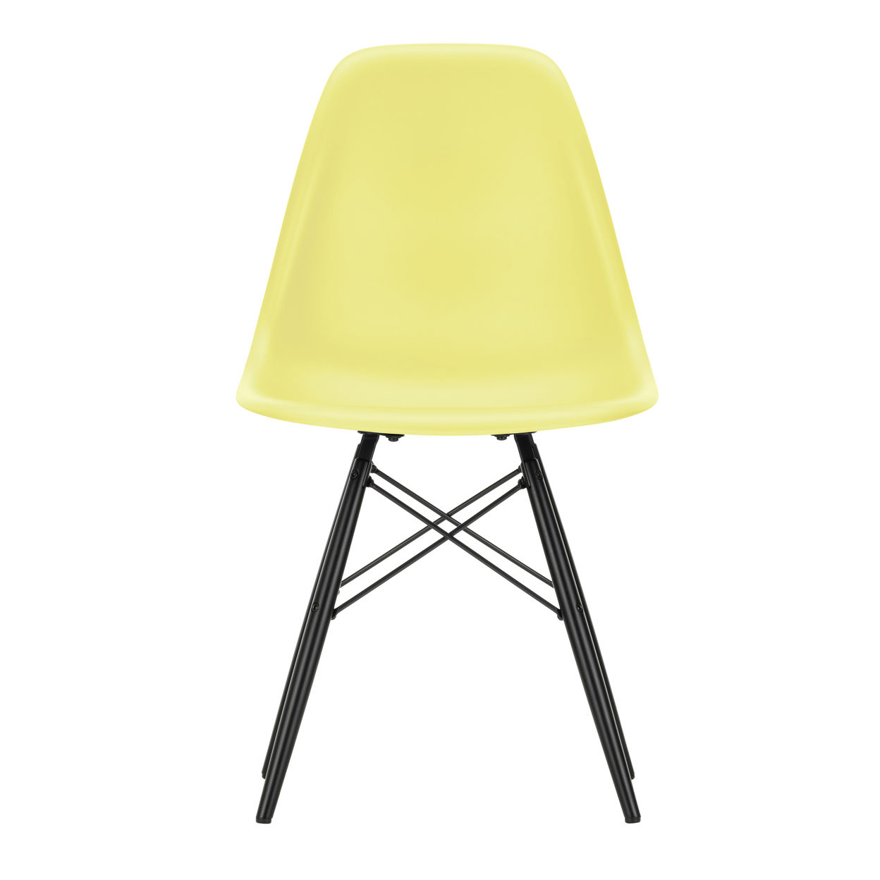 Vitra - Eames Plastic Side Chair DSW RE Gestell Ahorn schwarz - zitrone/Sitzschale recycelter Post Consumer Kunststoff/Gestell Ahorn schwarz/ Stahl sc von Vitra