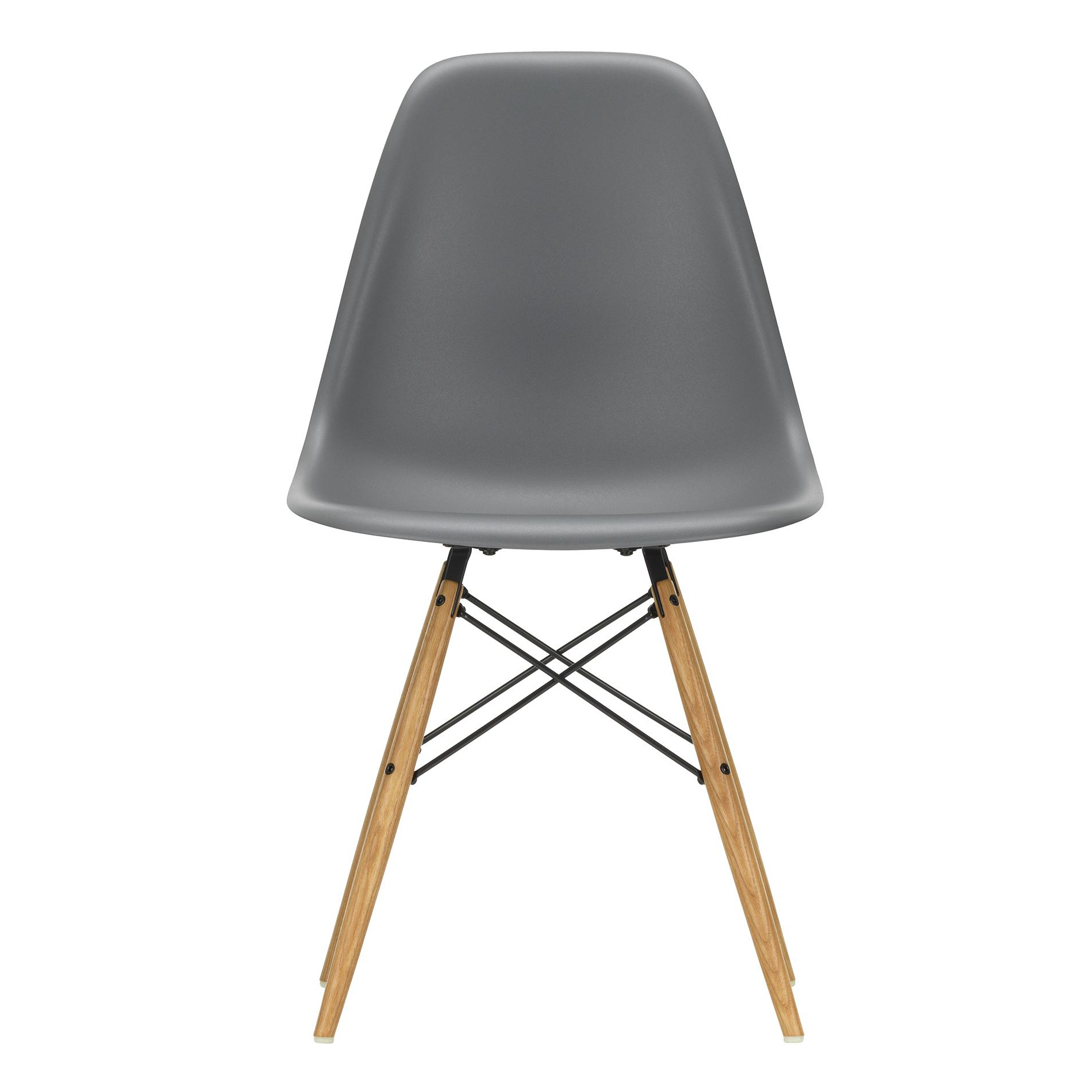 Vitra - Eames Plastic Side Chair DSW RE Gestell Esche - granitgrau/Sitzschale recycelter Post Consumer Kunststoff/Gestell Esche honigfarben/ Stahl sch von Vitra