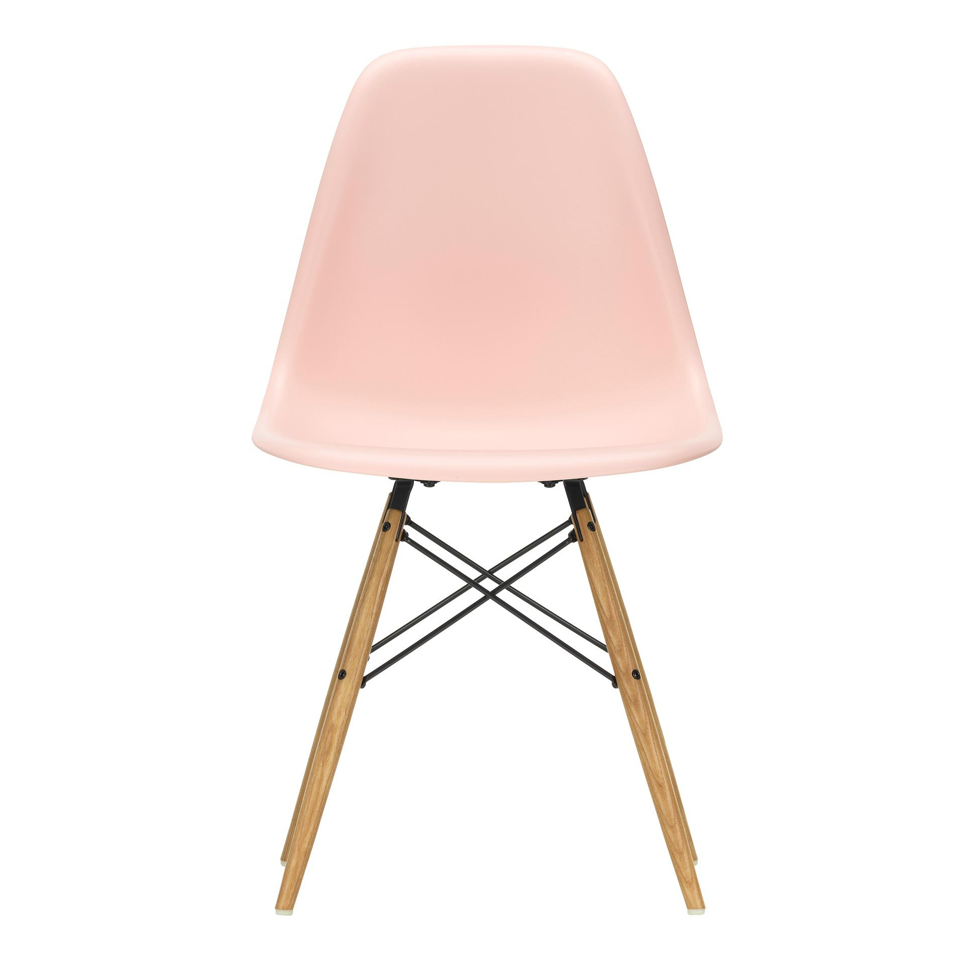 Vitra - Eames Plastic Side Chair DSW RE Gestell Esche - zartrosé /Sitzschale recycelter Post Consumer Kunststoff/Gestell Esche honigfarben/ Stahl schw von Vitra