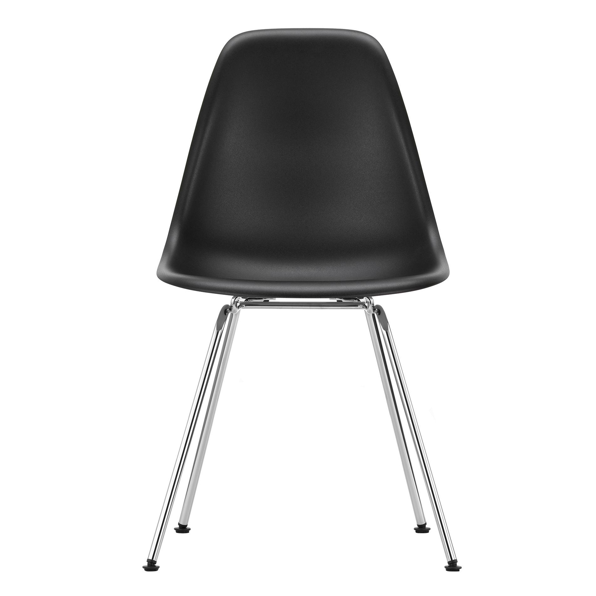 Vitra - Eames Plastic Side Chair DSX RE Gestell verchromt - tiefschwarz/Sitzschale recycelter Post Consumer Kunststoff/Gestell verchromt/ Filzgleiter. von Vitra