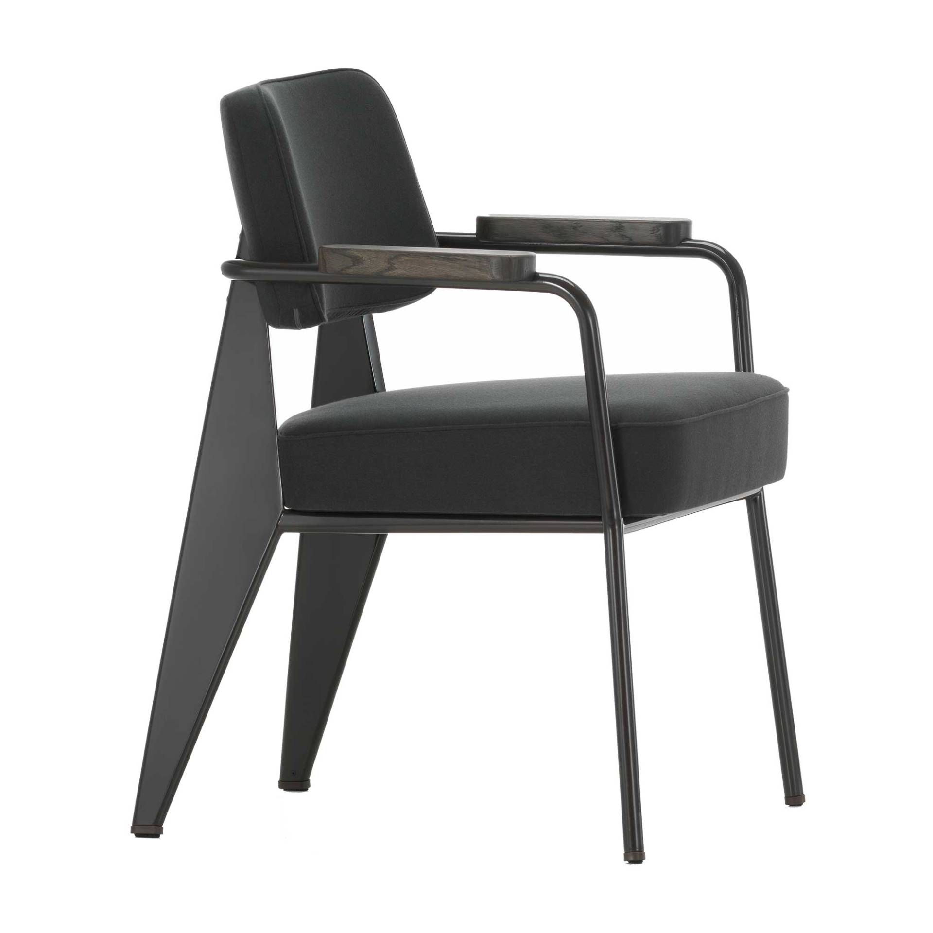 Vitra - Fauteuil Direction Armlehnstuhl - dunkelgrau, tiefschwarz/Stoff Twill 06/Armlehnen Eiche dunkel/Gestell Stahl pulverbesichtet tiefschwarz von Vitra