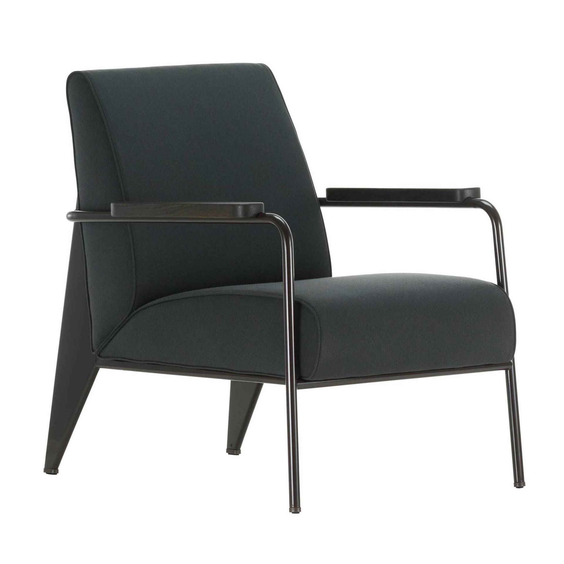 Vitra - Fauteuil de Salon Sessel Stoff - dunkelgrau, tiefschwarz/Stoff Twill 06/Armlehnen Eiche dunkel/Gestell Stahl pulverbesichtet tiefschwarz von Vitra