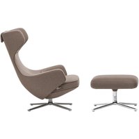Vitra - Grand Repos Sessel und Ottoman, Cosy 2 02 fossilgrau, Aluminium poliert (Filzgleiter) von Vitra