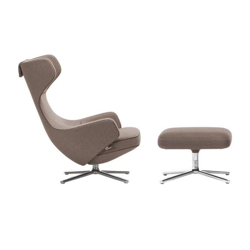 Vitra - Grand Repos Sessel & Ottoman Stoff - fossil grau/Cosy 2 02 (80% Schurwolle, 20% Polyamid)/Stoff mit Kontrastnaht/Kreuzstich/ Bezug abnehmbar/F von Vitra