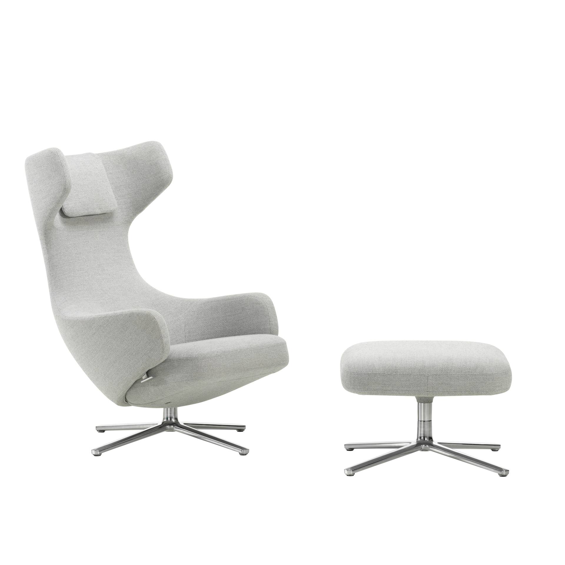 Vitra - Grand Repos Sessel & Ottoman Stoff - kiesel melange/Dumet 06 (46% Baumwolle, 22% Wolle, 15% Polyamidiskose, 9% Polyamid, 8% Leinen)/Stoff mit. von Vitra