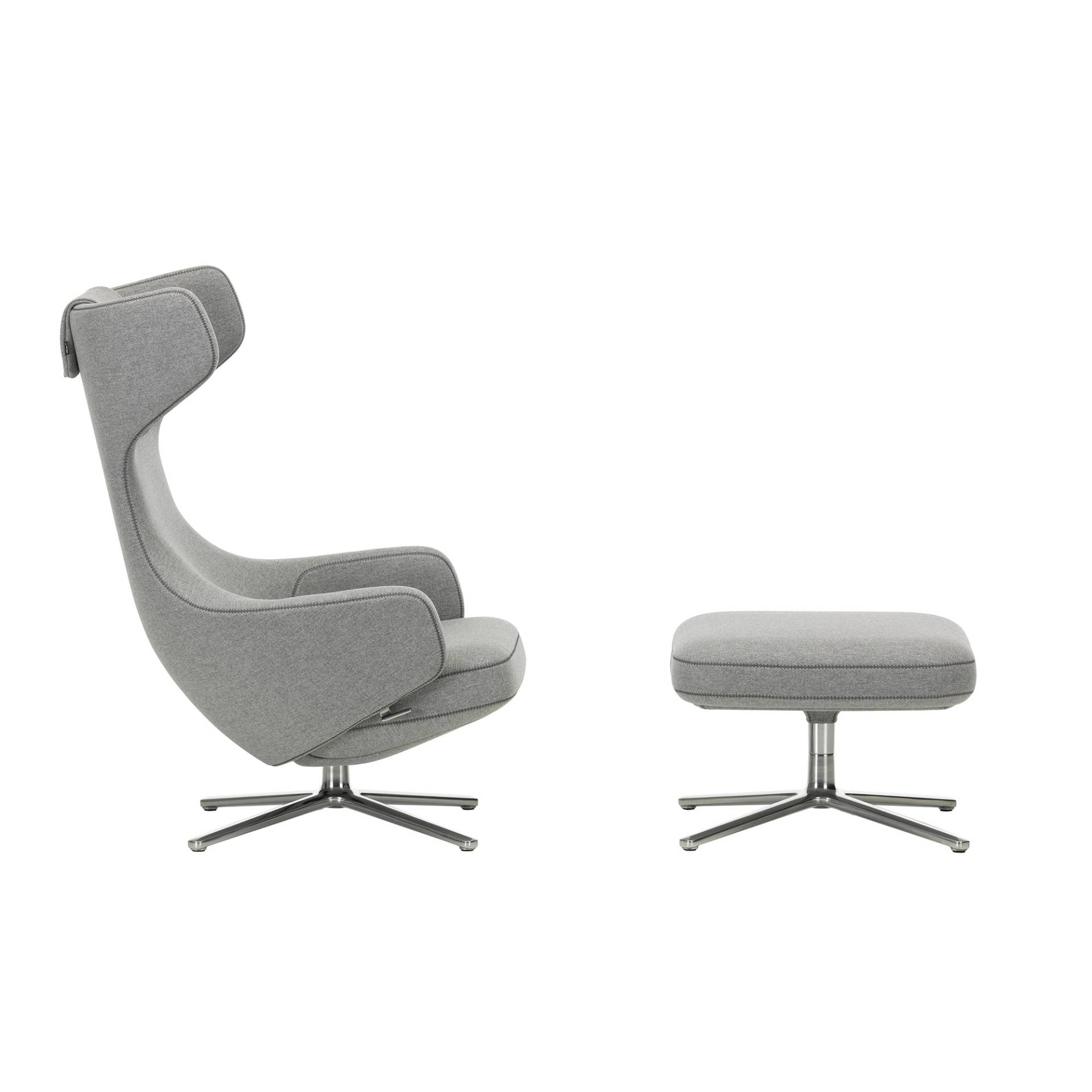 Vitra - Grand Repos Sessel & Ottoman Stoff - kieselgrau/Cosy 2 01 (80% Schurwolle, 20% Polyamid)/Stoff mit Kontrastnaht/Kreuzstich/ Bezug abnehmbar/Fu von Vitra