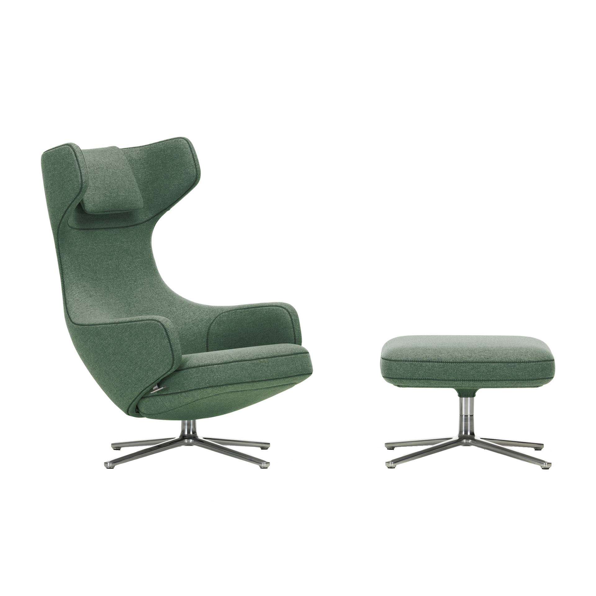 Vitra - Grand Repos Sessel & Ottoman Stoff - schilfgrün/Cosy 2 17 (80% Schurwolle, 20% Polyamid)/Stoff mit Kontrastnaht/Kreuzstich/ Bezug abnehmbar/Fu von Vitra