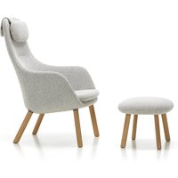 Vitra - HAL Lounge Chair & Ottoman mit losem Sitzkissen, Eiche natur, Nubia (Doppelstichnaht) creme/ sierra grey (Filzgleiter) von Vitra