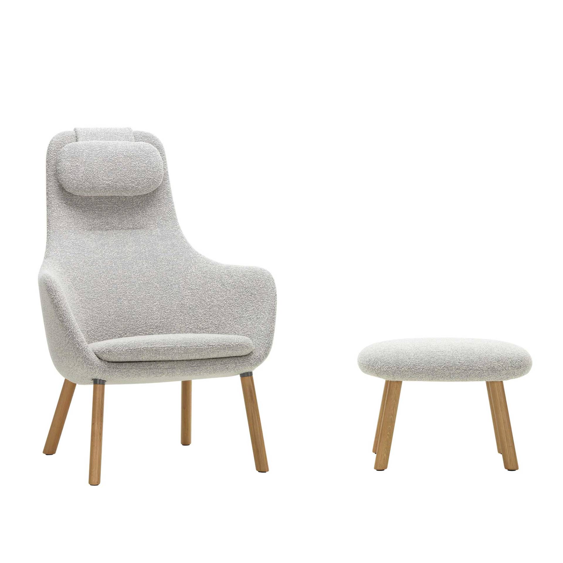 Vitra - HAL Lounge Sessel & Ottoman Stoff - creme/sierra grau/Stoff Nubia 06/Stoff mit Doppelstichnaht/Gestell Eiche natur/BxHxT 73x104x78,5cm von Vitra