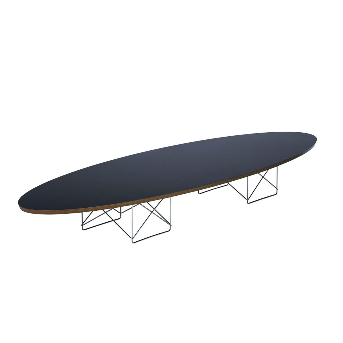 Vitra - Elliptical Table ETR Couchtisch - schwarz/Tischplatte HPL/Gestell verchromt/LxBxH 226,7x74,6x25,5cm von Vitra