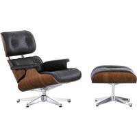 Vitra - Lounge Chair & Ottoman, poliert, Nussbaum schwarz pigemntiert, Premium F Leder nero (klassisch) von Vitra