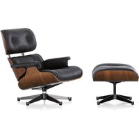 Vitra - Lounge Chair & Ottoman, poliert / Seiten schwarz, Nussbaum schwarz pigmentiert, Premium Leder F nero (neue Maße) von Vitra