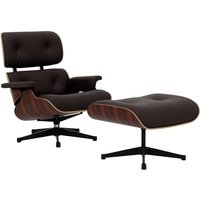Vitra - Lounge Chair & Ottoman - neue Maße - poliert/Seiten schwarz - Gleiter Hartboden - Santos Palisander - Leder Premium pflaume von Vitra