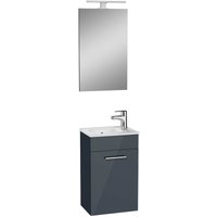Mia Waschbeckenunterschrank 39x61x28 cm für Badezimmer mit Spiegel, Waschbecken und LED-Beleuchtung, Anthrazit glänzend (MIASET4 - Vitra von Vitra