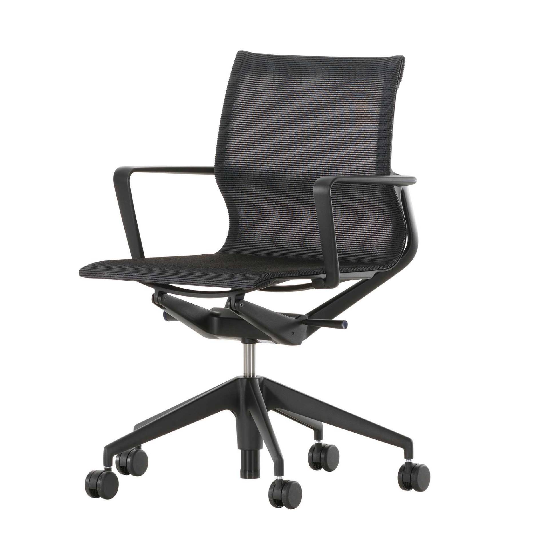 Vitra - Physix Bürostuhl Gestell Deep Black - schwarz/Stoff FleeceNet 01 schwarz/Gestell deep black schwarz/mit weich gebremsten Rollen von Vitra