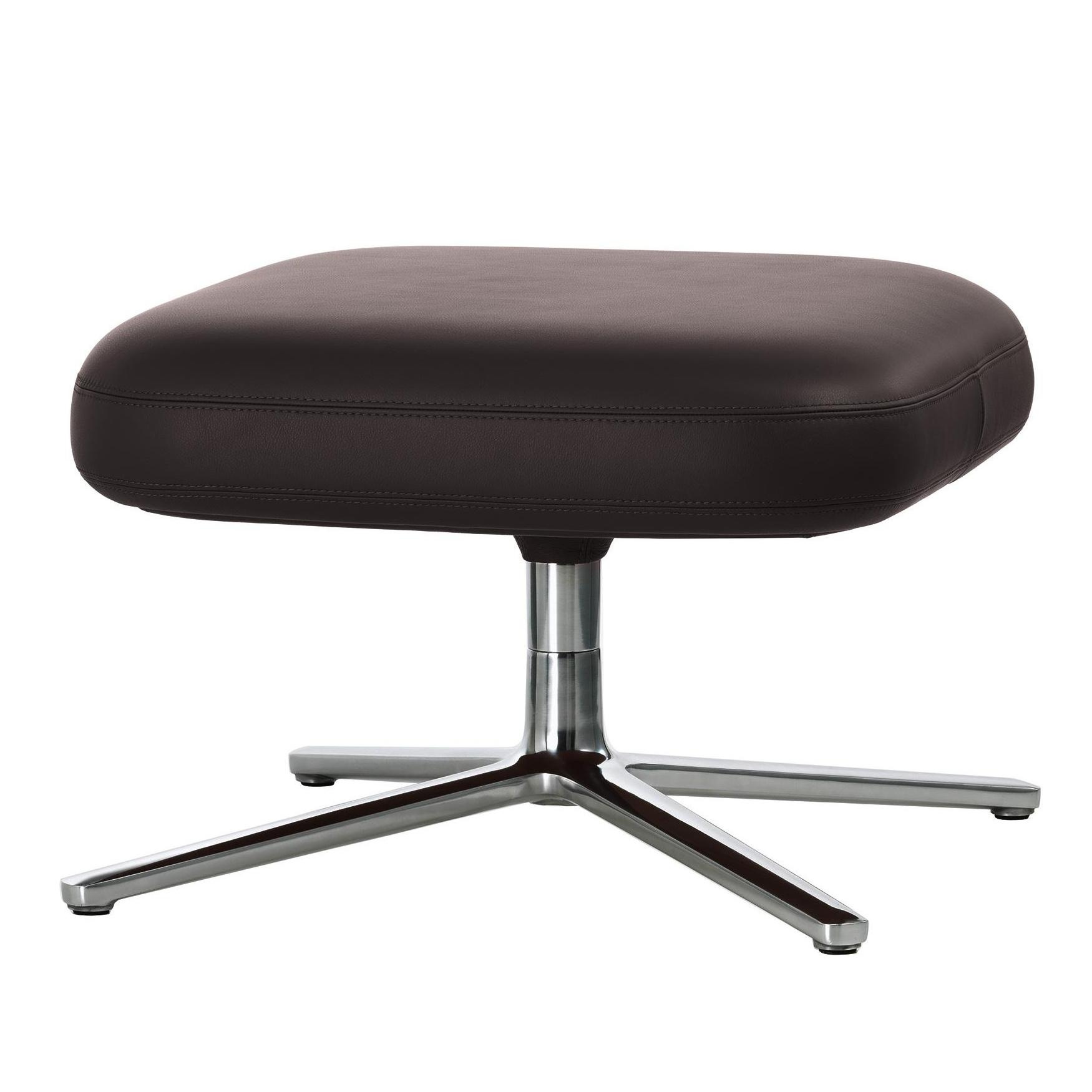 Vitra - Repos Ottoman Leder - chocolate/Leder 68/mit Kontrastnaht und Doppelstich/ Bezug abnehmbar/Fuß Aluminium-Druckguss poliert von Vitra