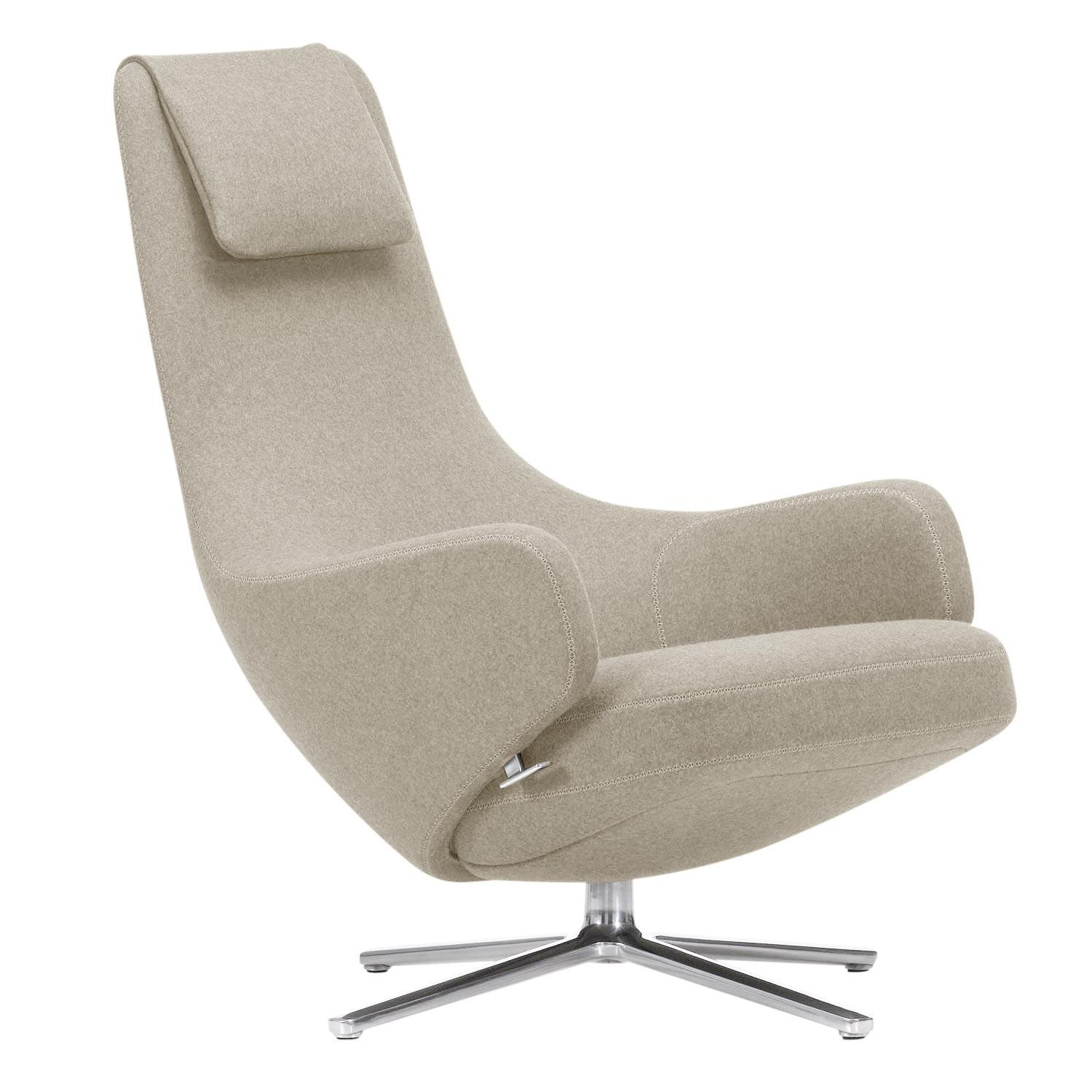 Vitra - Repos Sessel - beige/grau/Sitzfläche Stoff Dumet 03/Stoff mit Doppelstichnaht/Fuß Aluminium-Druckguss poliert von Vitra