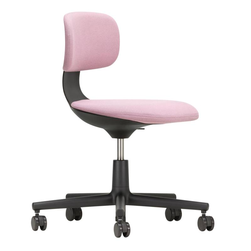 Vitra - Rookie Bürodrehstuhl Deep Black - pink/sierra grau/Stoff Plano 15 (100% Polyester)/Gestell Polyamid deep black/für harte Böden von Vitra