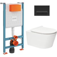 Vitra - V-Fix Core WC-Rahmenpaket + sat Brevis spülrandloses wc + Mattschwarze Platte (V-FixBrevis-6) von Vitra