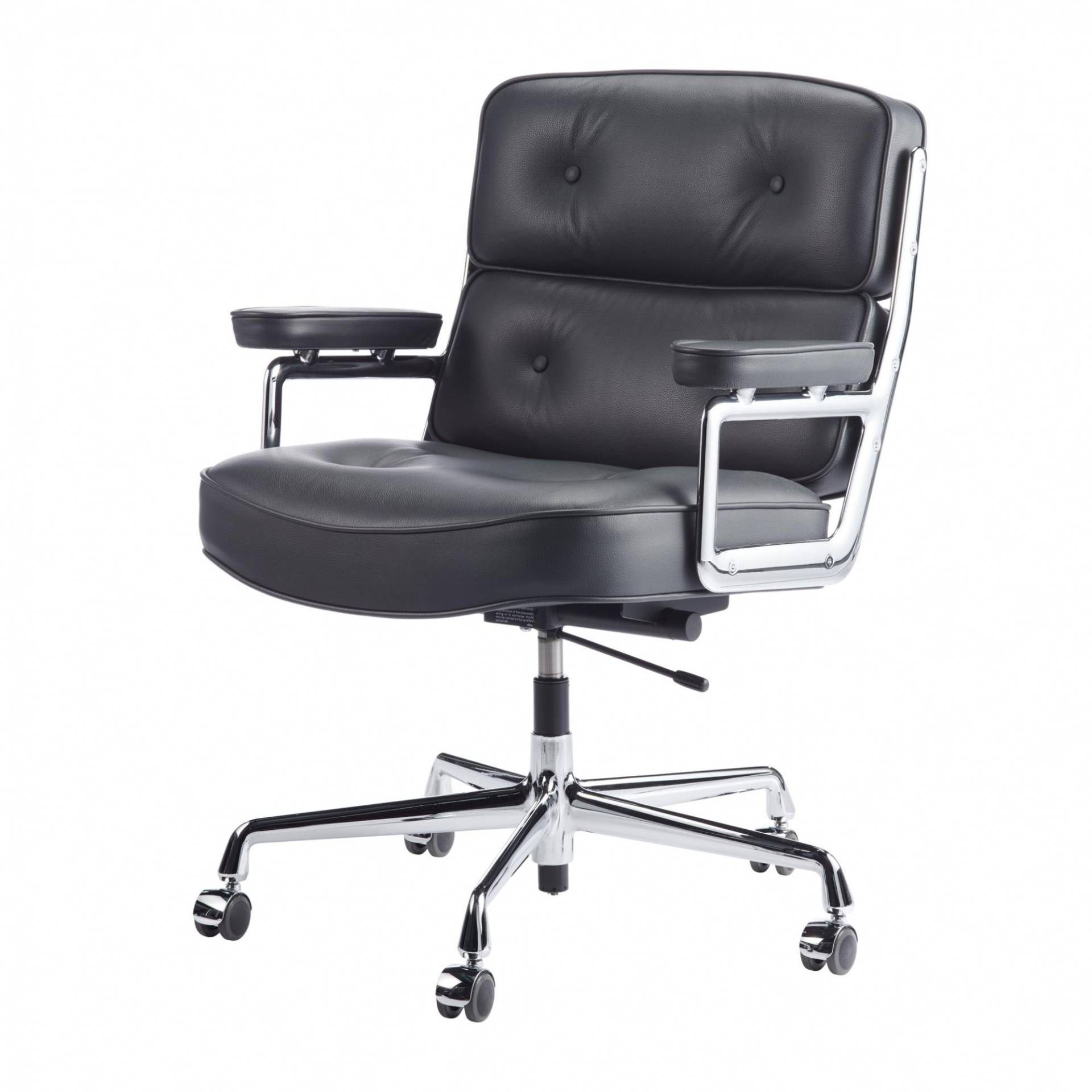 Vitra - Vitra ES 104 Eames Lobby Chair Bürostuhl - asphalt/Sitzfläche Leder /mit weich gebremsten Rollen/Gestell verchromt von Vitra