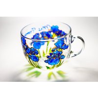 Blumen Kaffeetasse, Blaue Iris Tasse, Geburtstagsbecher von Vitraaze