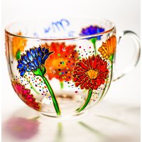 Handgemachte Tasse Personalisierte Gerbera Geschenk Für Frauen, Oma Blumenkaffeetasse, Blumen Mutter von Vitraaze