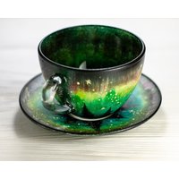 Nordlichter Teetasse Und Untertassen-Set, Personalisierte Aurora Borealis Geschenk von Vitraaze