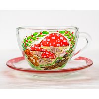 Personalisierte Teetasse Und Untertasse Pilz-Teeset, Fliegenpilz-Teetassen-Set, Waldtasse von Vitraaze