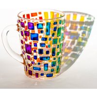 Regenbogen Kaffeebecher, Buntes Weihnachtsgeschenk Handgemachter Becher Feiertags-Beherbergung von Vitraaze