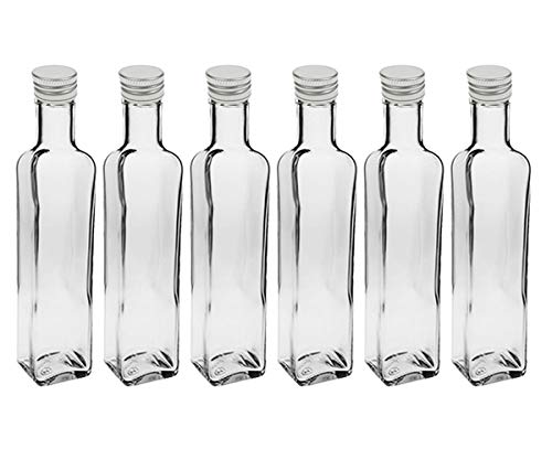 hocz 12 Leere Glasflaschen Maraska & Etiketten 500 ml incl. Schraubverschluss, Eckig, zum selbst Abfüllen Likörflasche Schnapsflasche Silber von Vitrea