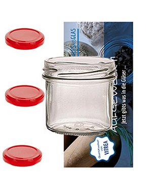 100 x Marmeladengläser 125ml - Einmachgläser Rot TO 66 - Einweckgläser mit Schraub-Deckel - Einkochgläser klein Früchte von Vitrea