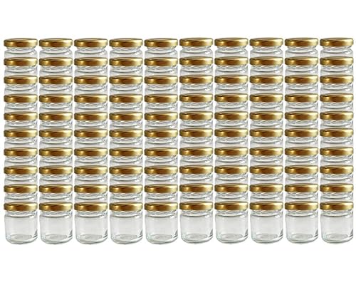 Vitrea 100 x Marmeladengläser kleine 50 ml Gläschen mit Schraub-Deckel Gold - Mini Einmachgläser - Honiggläser - Probiergläser für Gastgeschenke & Hochzeit Made in Germany (100) von Vitrea