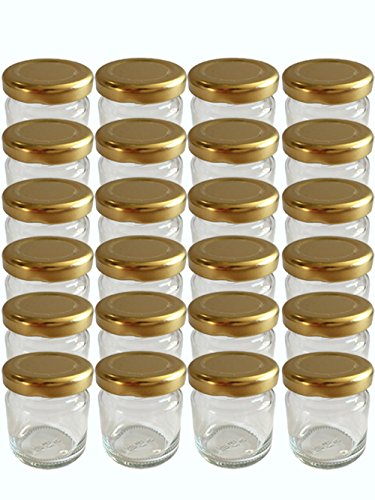 Vitrea 100 x Marmeladengläser kleine 50 ml Gläschen mit Schraub-Deckel Gold - Mini Einmachgläser - Honiggläser - Probiergläser für Gastgeschenke & Hochzeit Made in Germany (100) von Vitrea